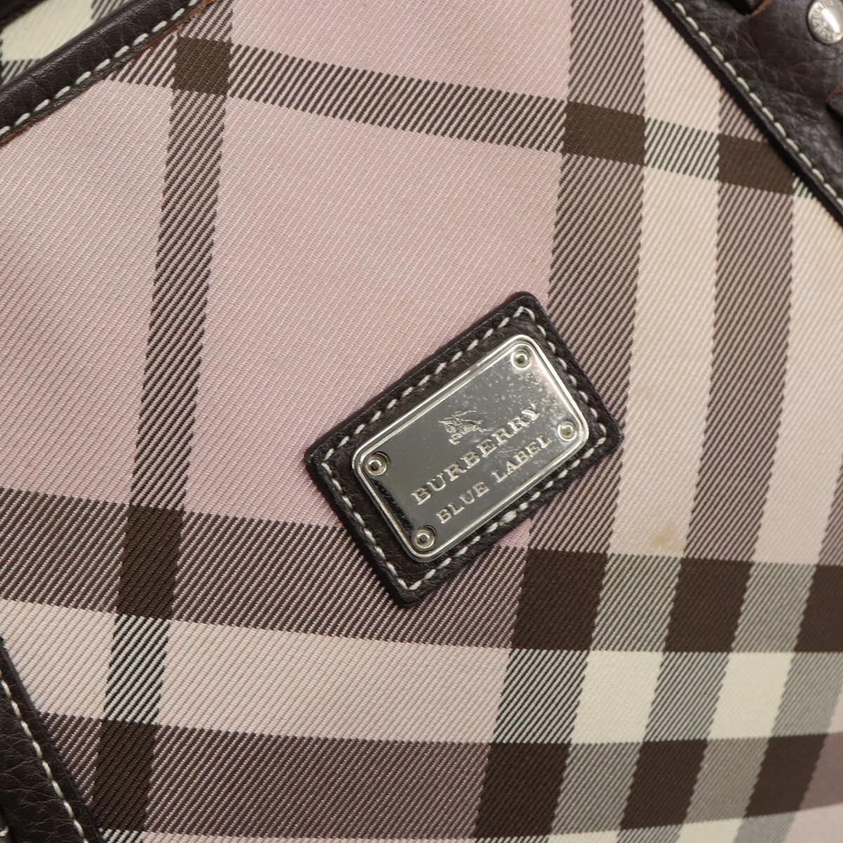 BURBERRY Nova Check Blue Label Tote Bag Nylon Silver Pink Auth ka312