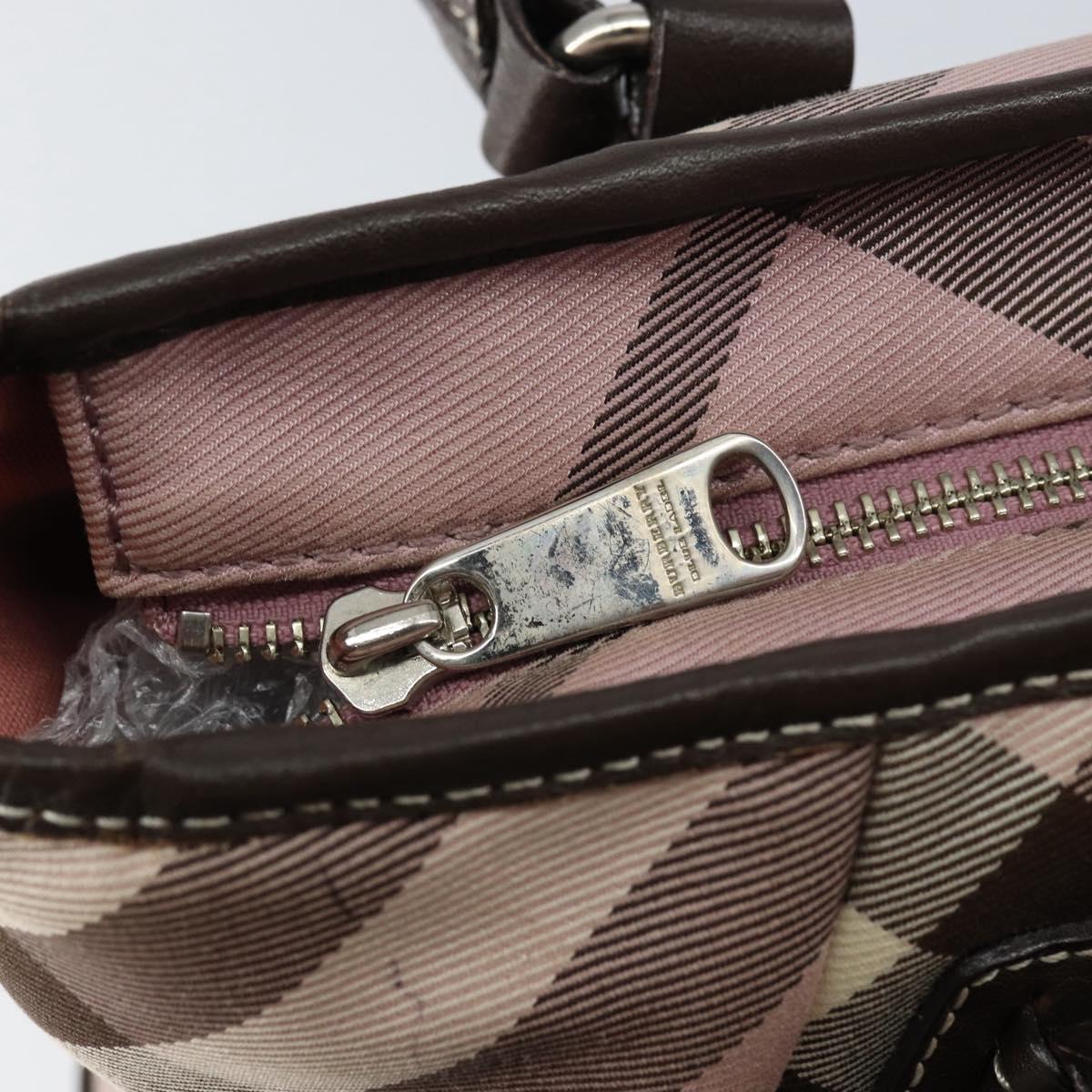 BURBERRY Nova Check Blue Label Tote Bag Nylon Silver Pink Auth ka312