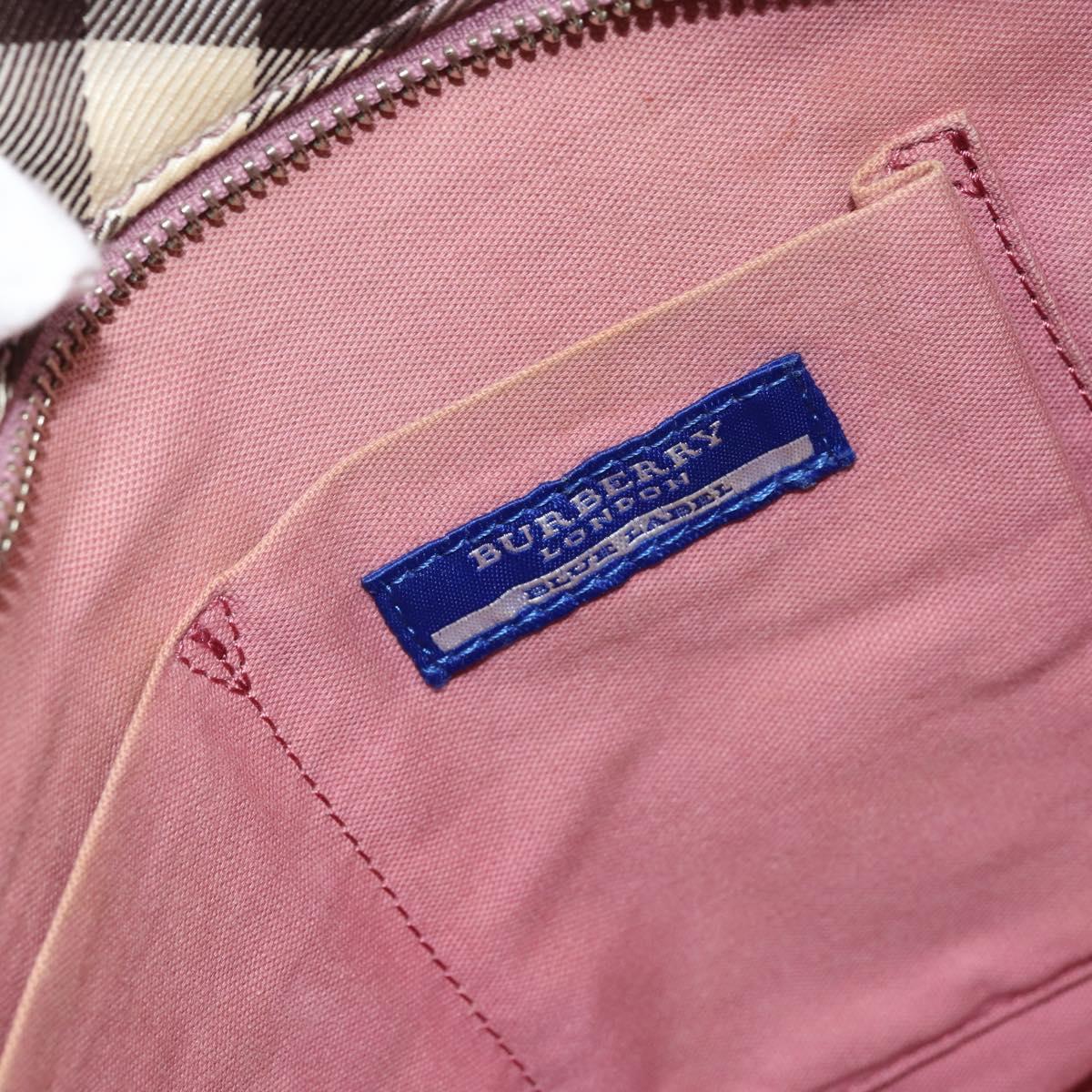 BURBERRY Nova Check Blue Label Tote Bag Nylon Silver Pink Auth ka312