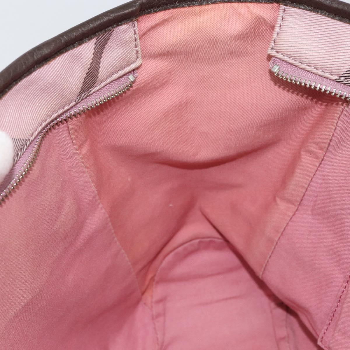 BURBERRY Nova Check Blue Label Tote Bag Nylon Silver Pink Auth ka312