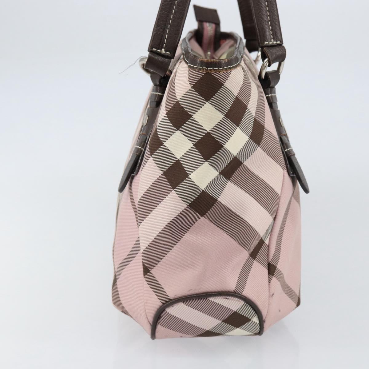 BURBERRY Nova Check Blue Label Tote Bag Nylon Silver Pink Auth ka312