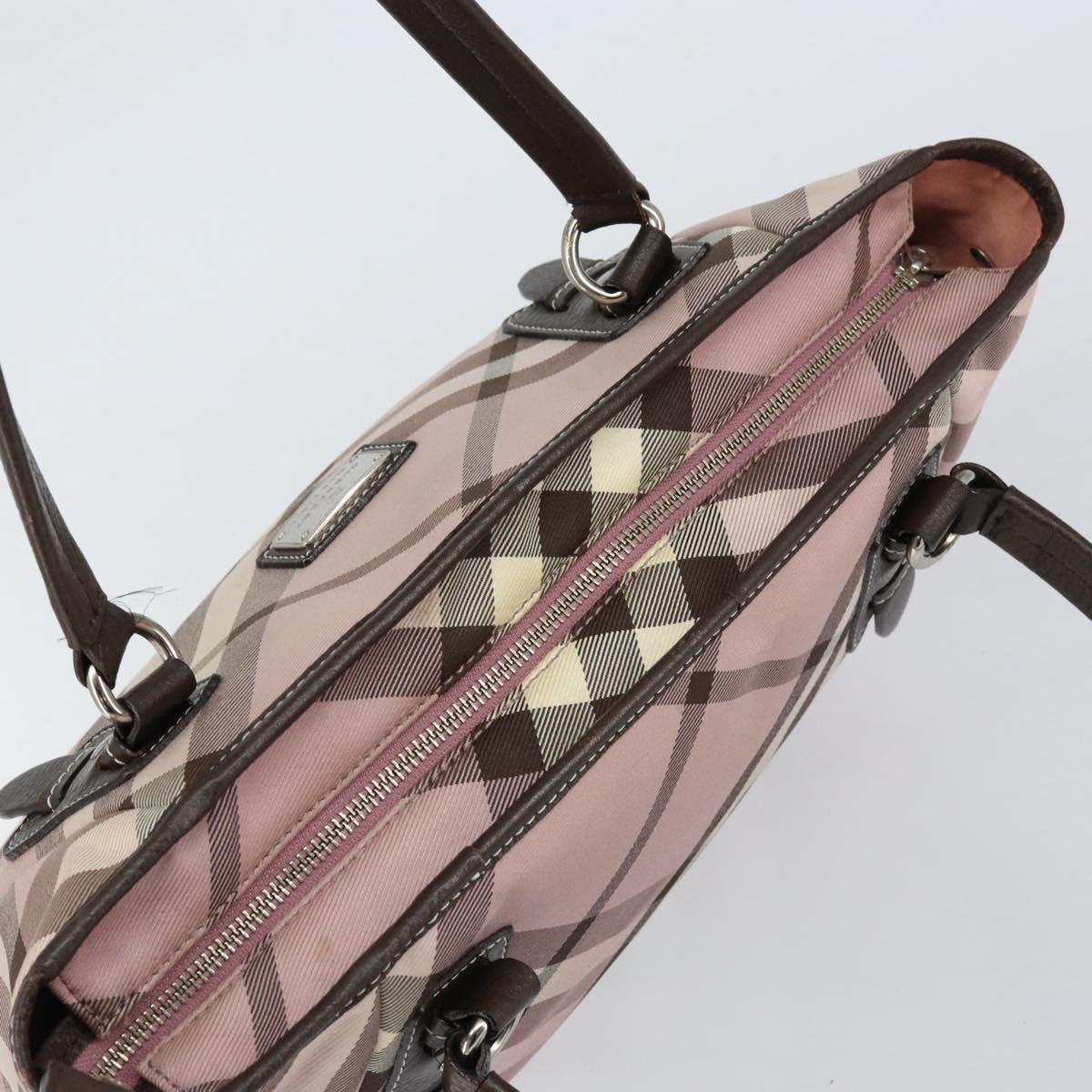 BURBERRY Nova Check Blue Label Tote Bag Nylon Silver Pink Auth ka312