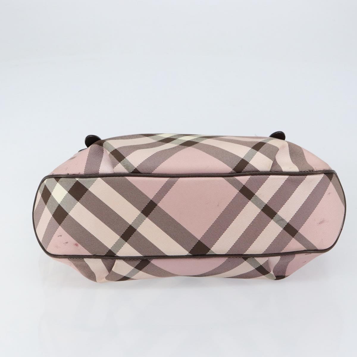 BURBERRY Nova Check Blue Label Tote Bag Nylon Silver Pink Auth ka312