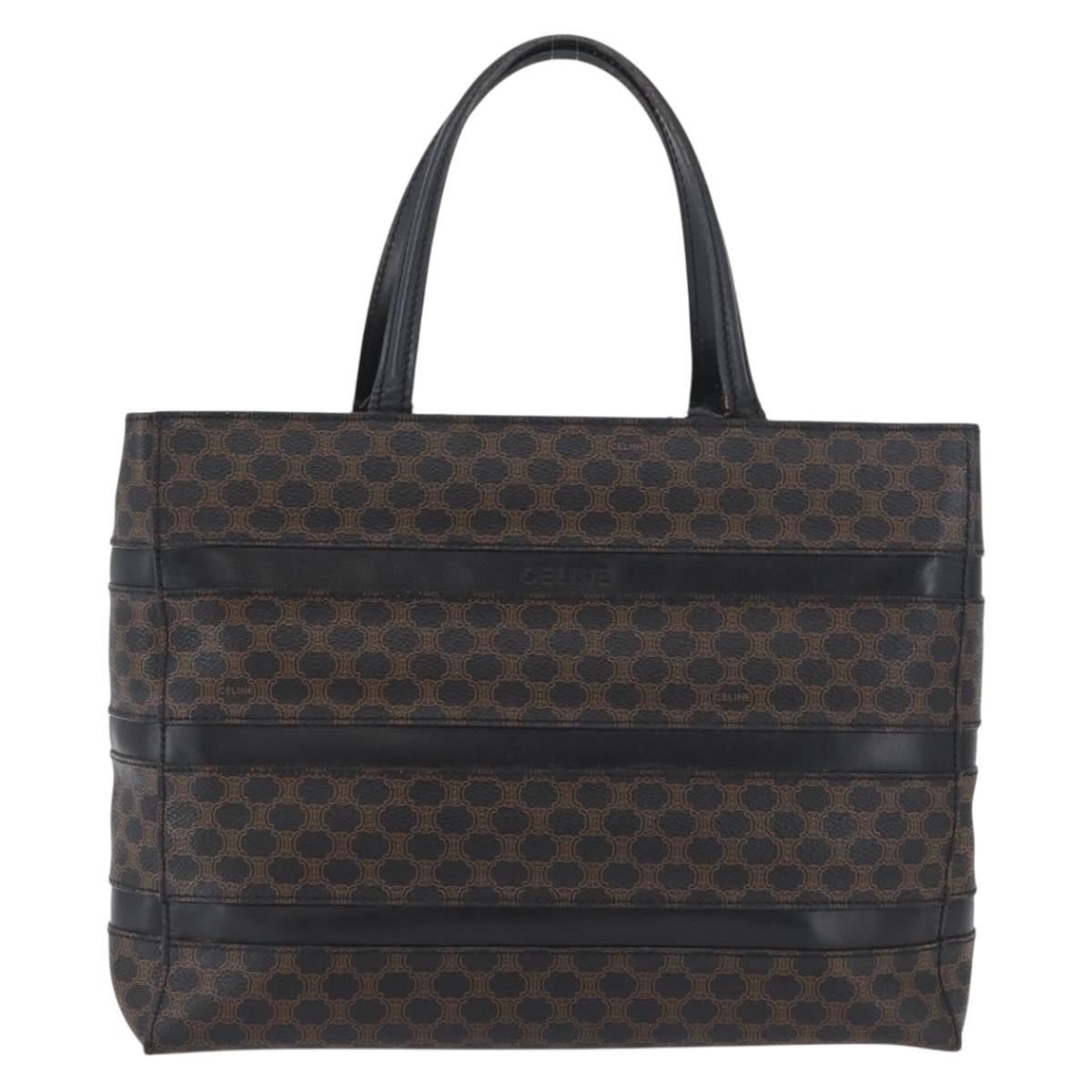 CELINE Macadam Canvas Hand Bag PVC Leather Black Gold Auth ka3121