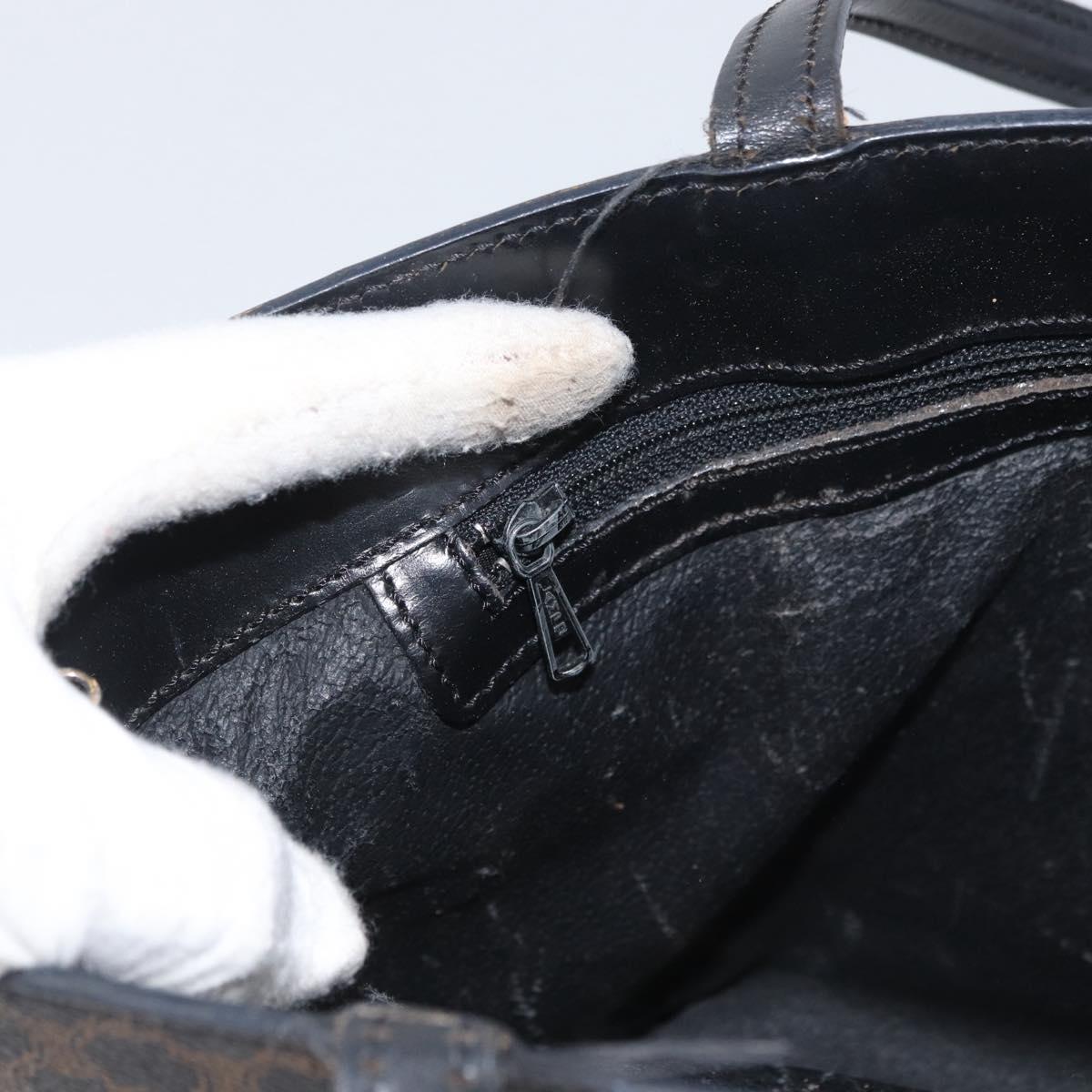 CELINE Macadam Canvas Hand Bag PVC Leather Black Gold Auth ka3121
