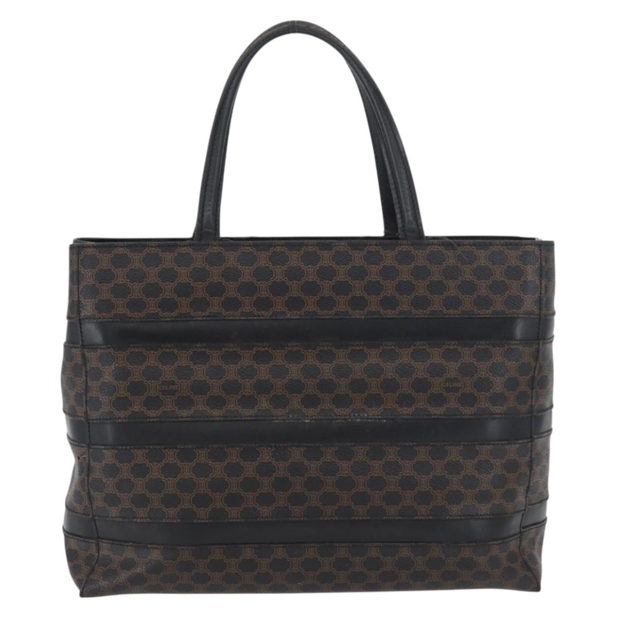 CELINE Macadam Canvas Hand Bag PVC Leather Black Gold Auth ka3121