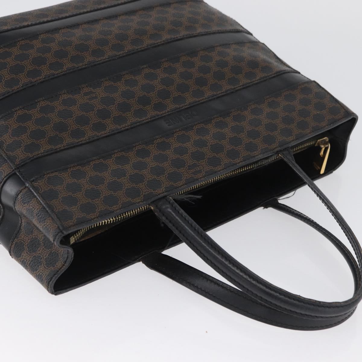 CELINE Macadam Canvas Hand Bag PVC Leather Black Gold Auth ka3121