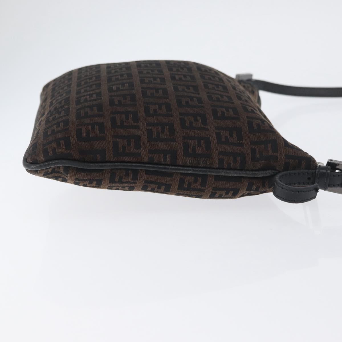 FENDI Zucchino Canvas Mamma Baguette Shoulder Bag Dark Brown Silver Auth ka3125