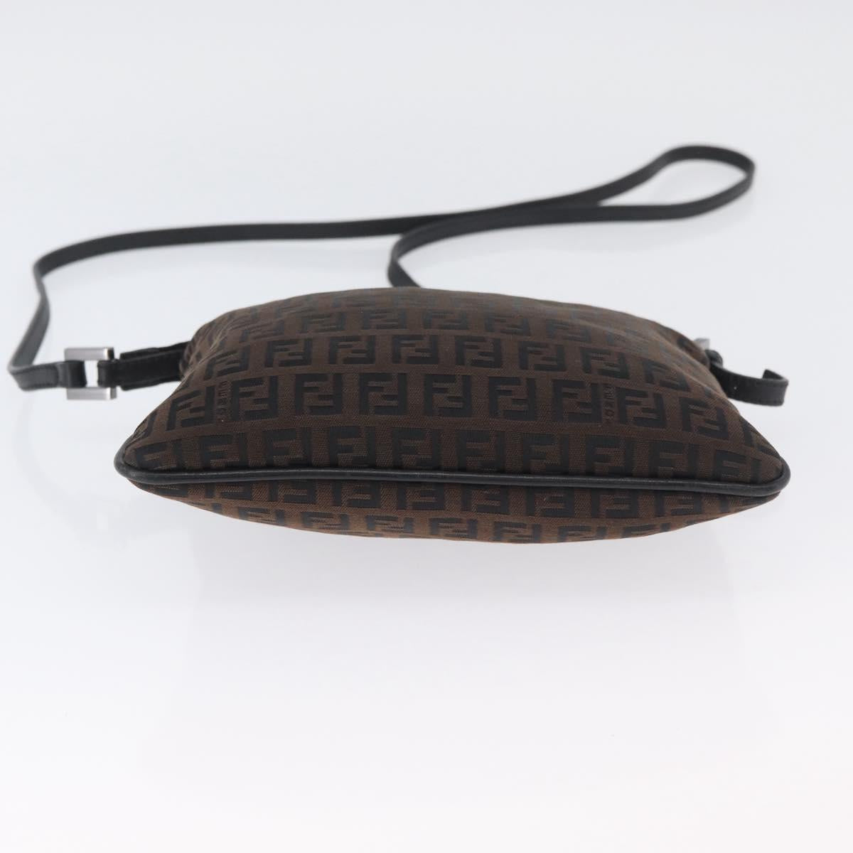 FENDI Zucchino Canvas Mamma Baguette Shoulder Bag Dark Brown Silver Auth ka3125