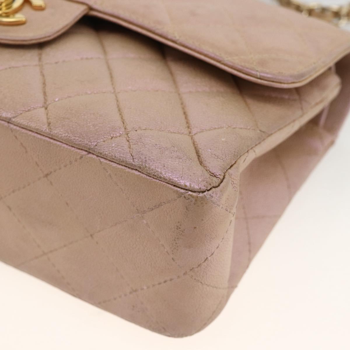 CHANEL Chain Matelasse Shoulder Bag Caviar Skin Pink Gold CC Auth ka3129SAV