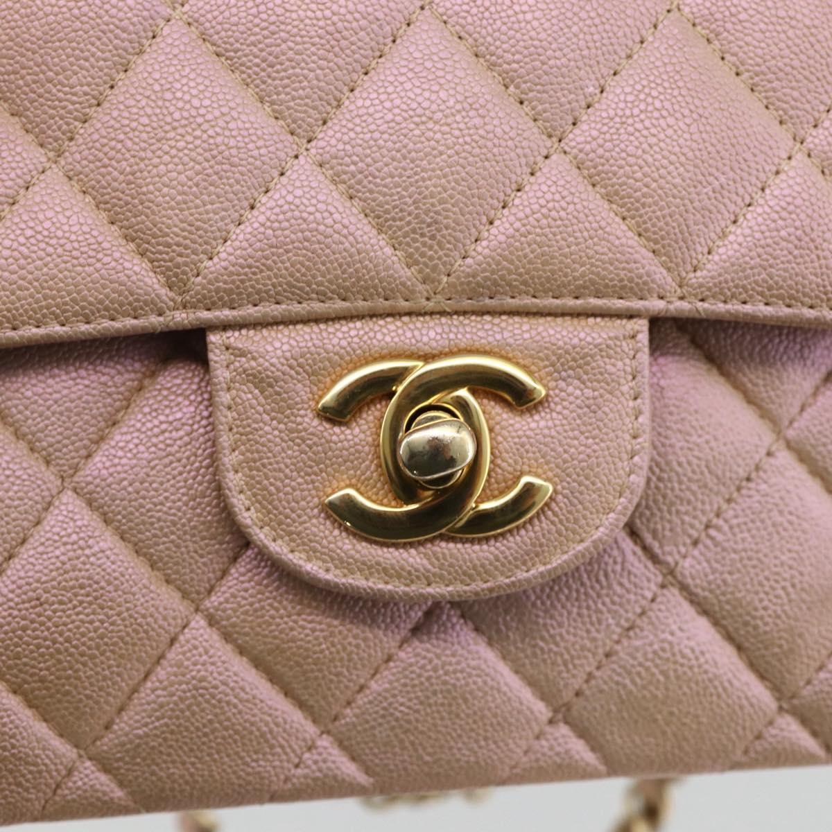 CHANEL Chain Matelasse Shoulder Bag Caviar Skin Pink Gold CC Auth ka3129SAV