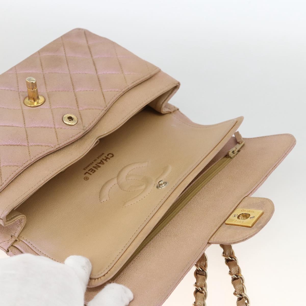 CHANEL Chain Matelasse Shoulder Bag Caviar Skin Pink Gold CC Auth ka3129SAV