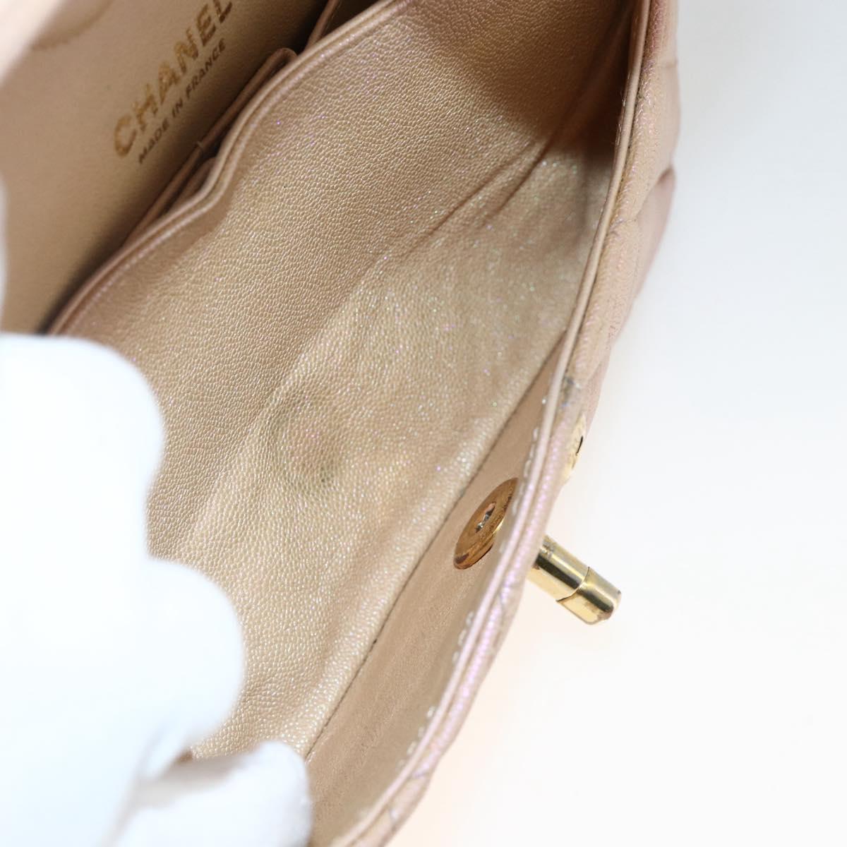 CHANEL Chain Matelasse Shoulder Bag Caviar Skin Pink Gold CC Auth ka3129SAV
