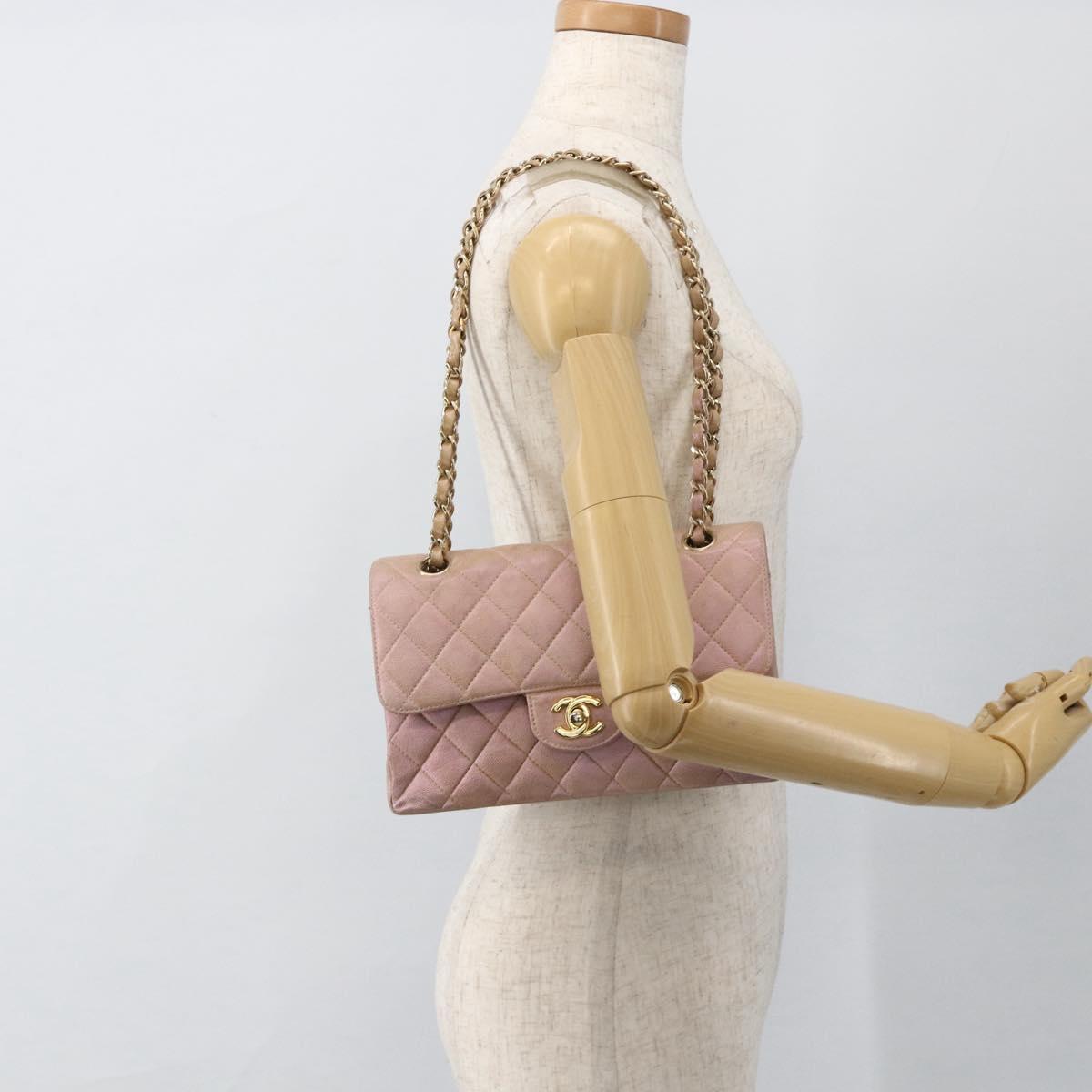 CHANEL Chain Matelasse Shoulder Bag Caviar Skin Pink Gold CC Auth ka3129SAV