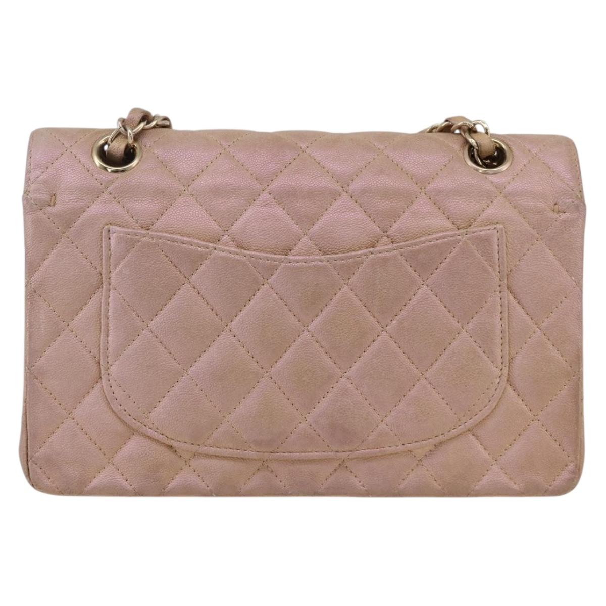 CHANEL Chain Matelasse Shoulder Bag Caviar Skin Pink Gold CC Auth ka3129SAV