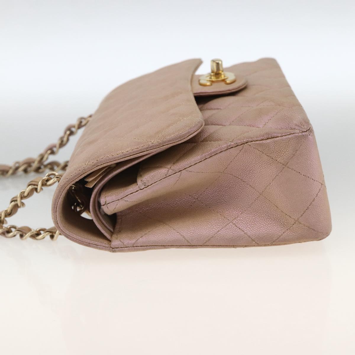 CHANEL Chain Matelasse Shoulder Bag Caviar Skin Pink Gold CC Auth ka3129SAV