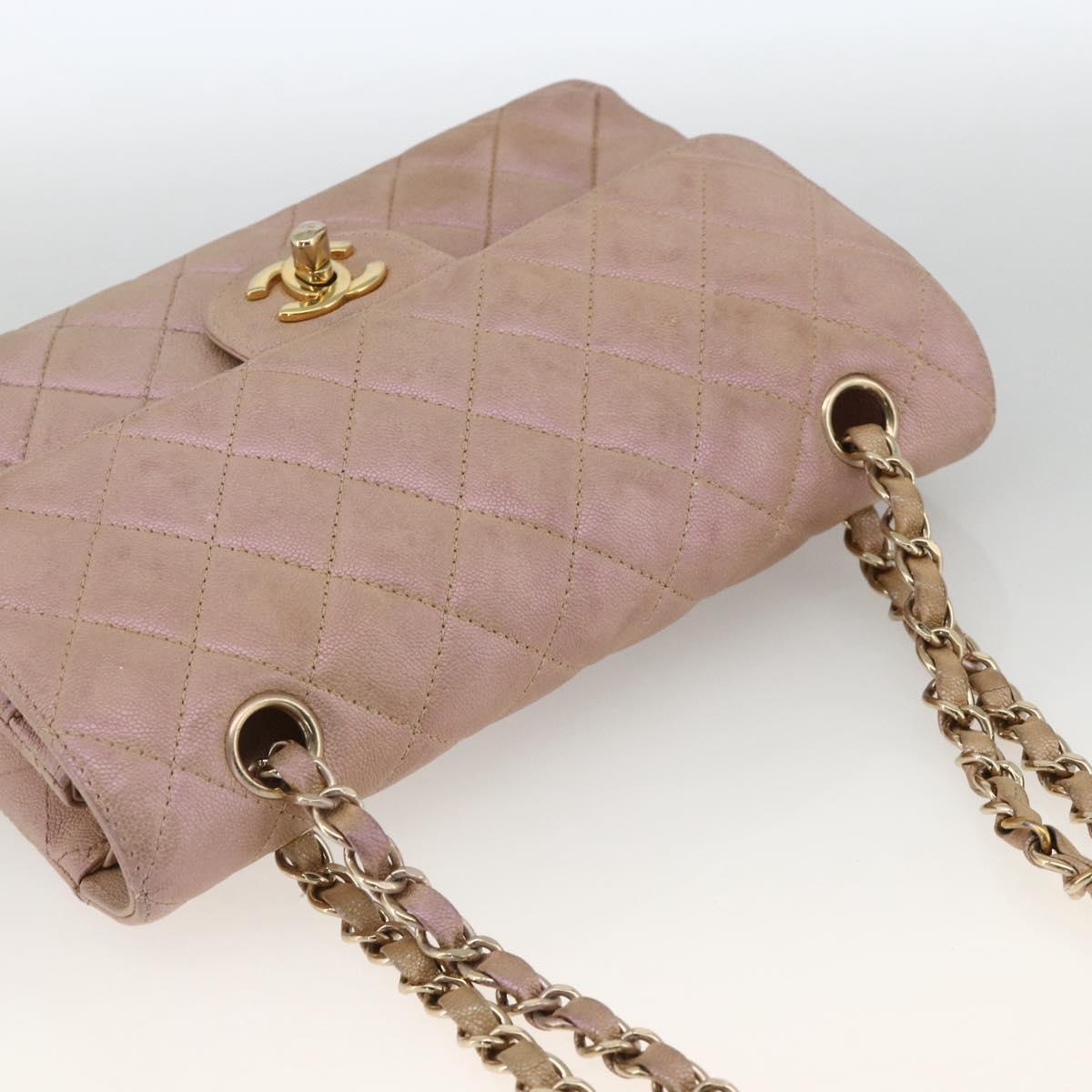 CHANEL Chain Matelasse Shoulder Bag Caviar Skin Pink Gold CC Auth ka3129SAV