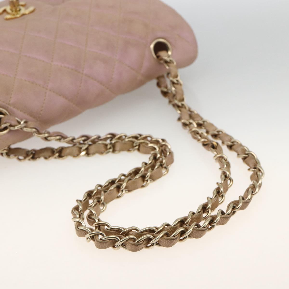 CHANEL Chain Matelasse Shoulder Bag Caviar Skin Pink Gold CC Auth ka3129SAV