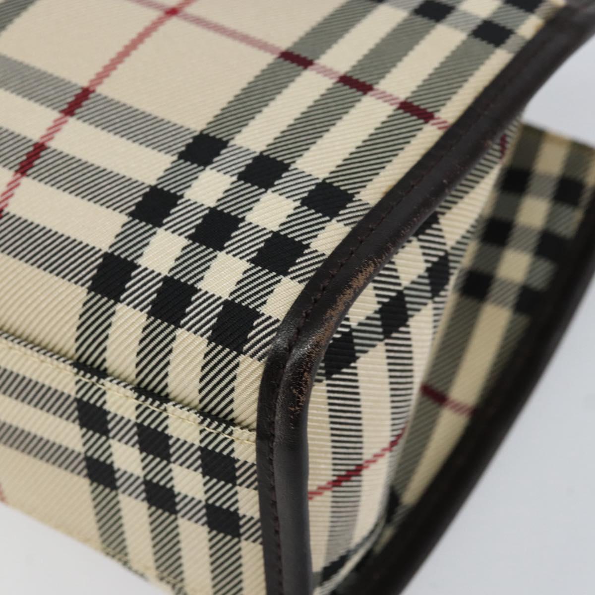 BURBERRY Nova Check Hand Bag Canvas Beige Silver Auth ka313