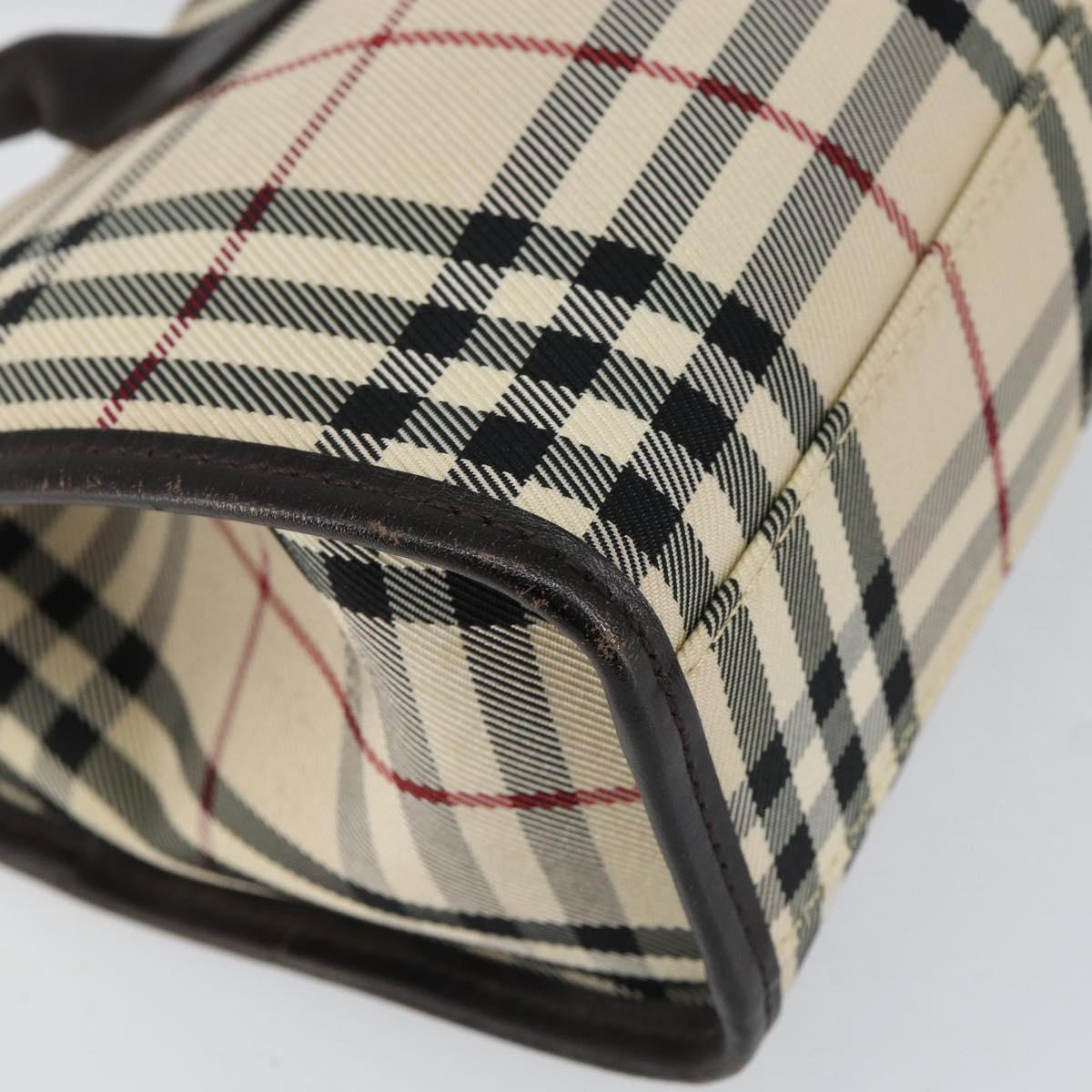 BURBERRY Nova Check Hand Bag Canvas Beige Silver Auth ka313