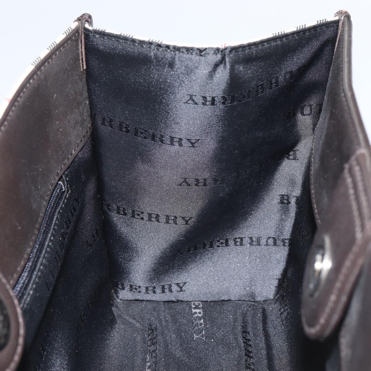 BURBERRY Nova Check Hand Bag Canvas Beige Silver Auth ka313