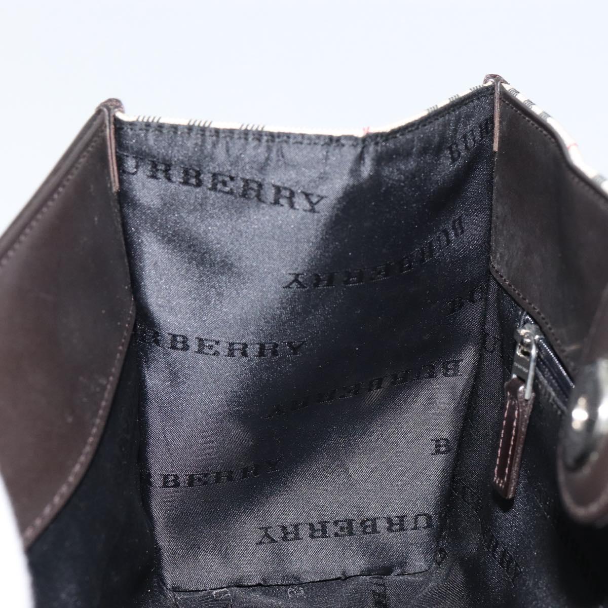 BURBERRY Nova Check Hand Bag Canvas Beige Silver Auth ka313