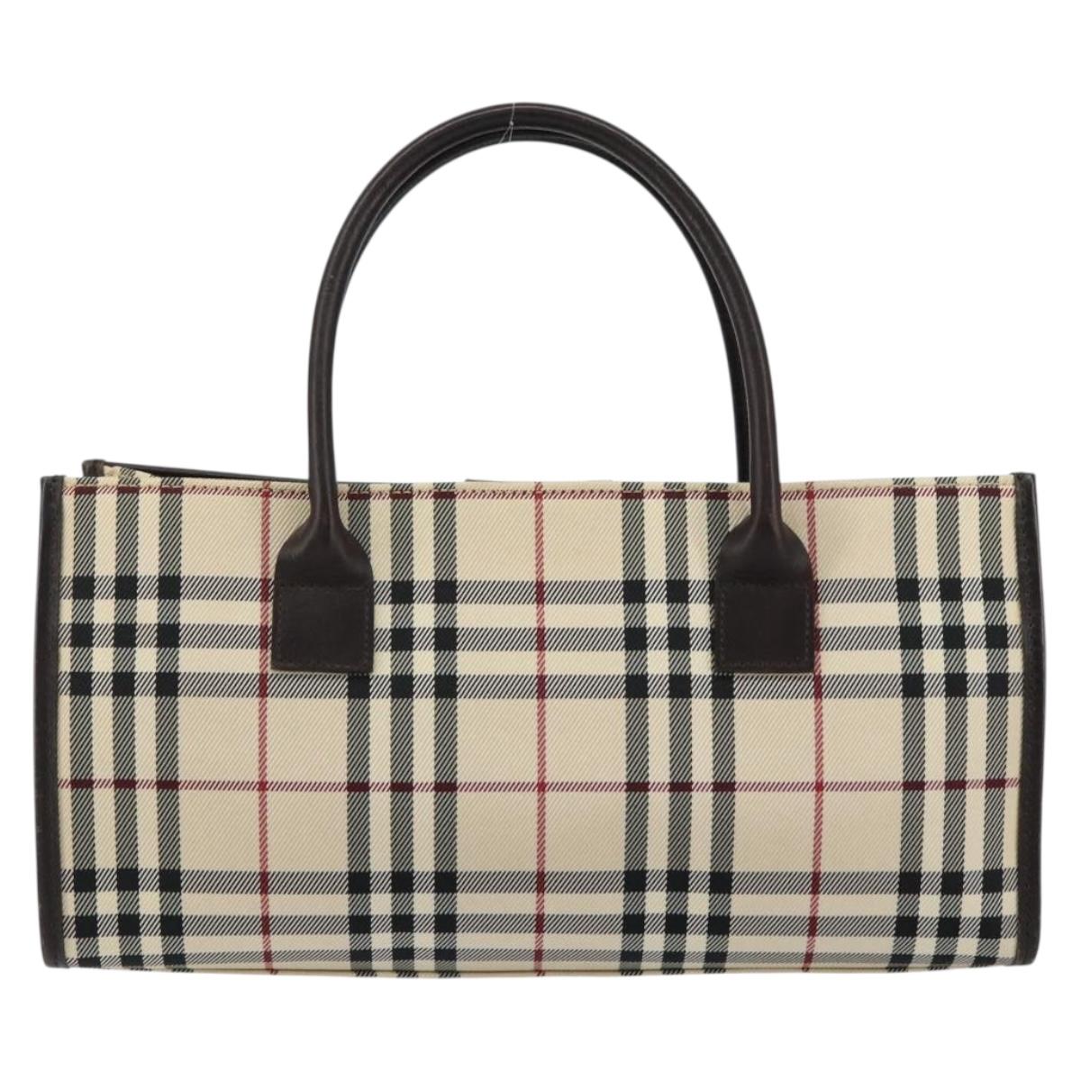 BURBERRY Nova Check Hand Bag Canvas Beige Silver Auth ka313