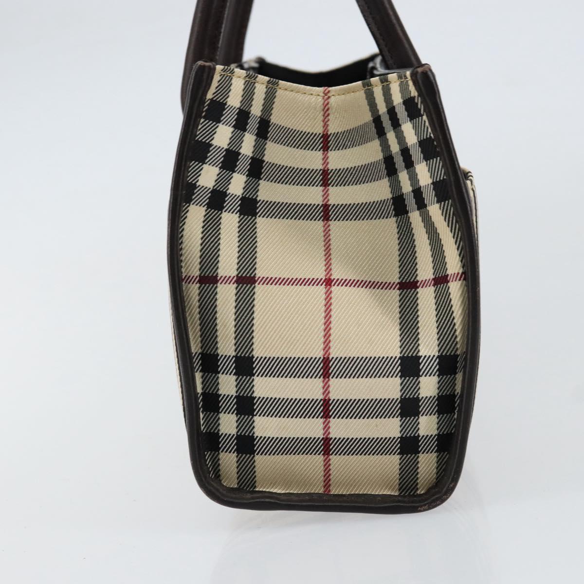 BURBERRY Nova Check Hand Bag Canvas Beige Silver Auth ka313