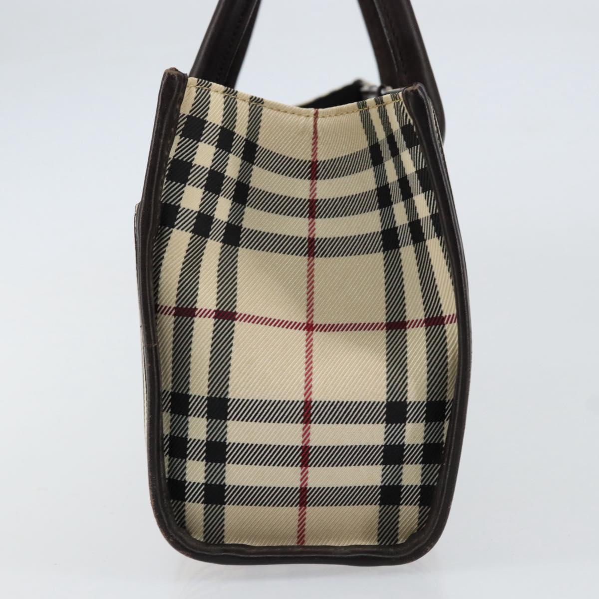 BURBERRY Nova Check Hand Bag Canvas Beige Silver Auth ka313