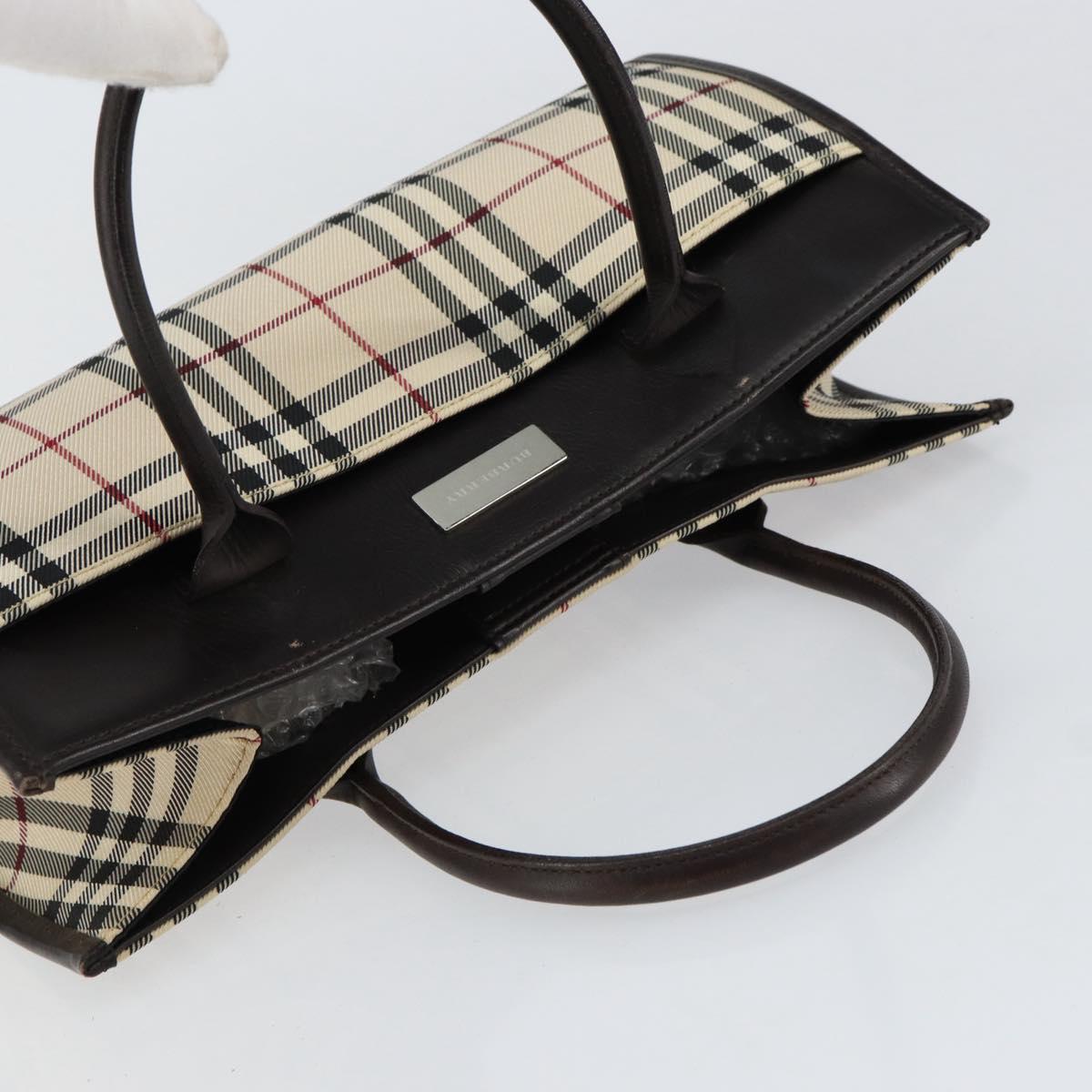 BURBERRY Nova Check Hand Bag Canvas Beige Silver Auth ka313