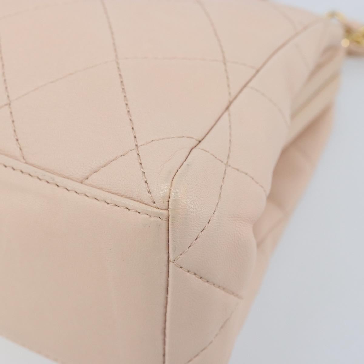 CHANEL Chain Matelasse Hand Bag Lamb Skin Pink Gold CC Auth ka3130SAV