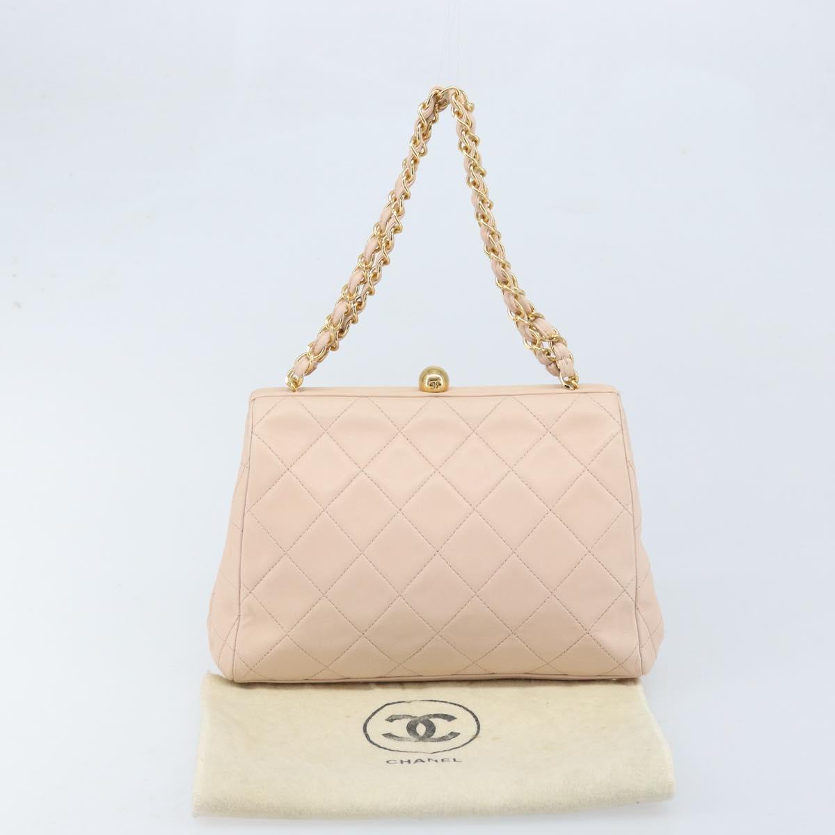 CHANEL Chain Matelasse Hand Bag Lamb Skin Pink Gold CC Auth ka3130SAV