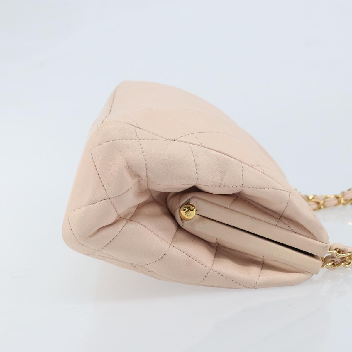 CHANEL Chain Matelasse Hand Bag Lamb Skin Pink Gold CC Auth ka3130SAV