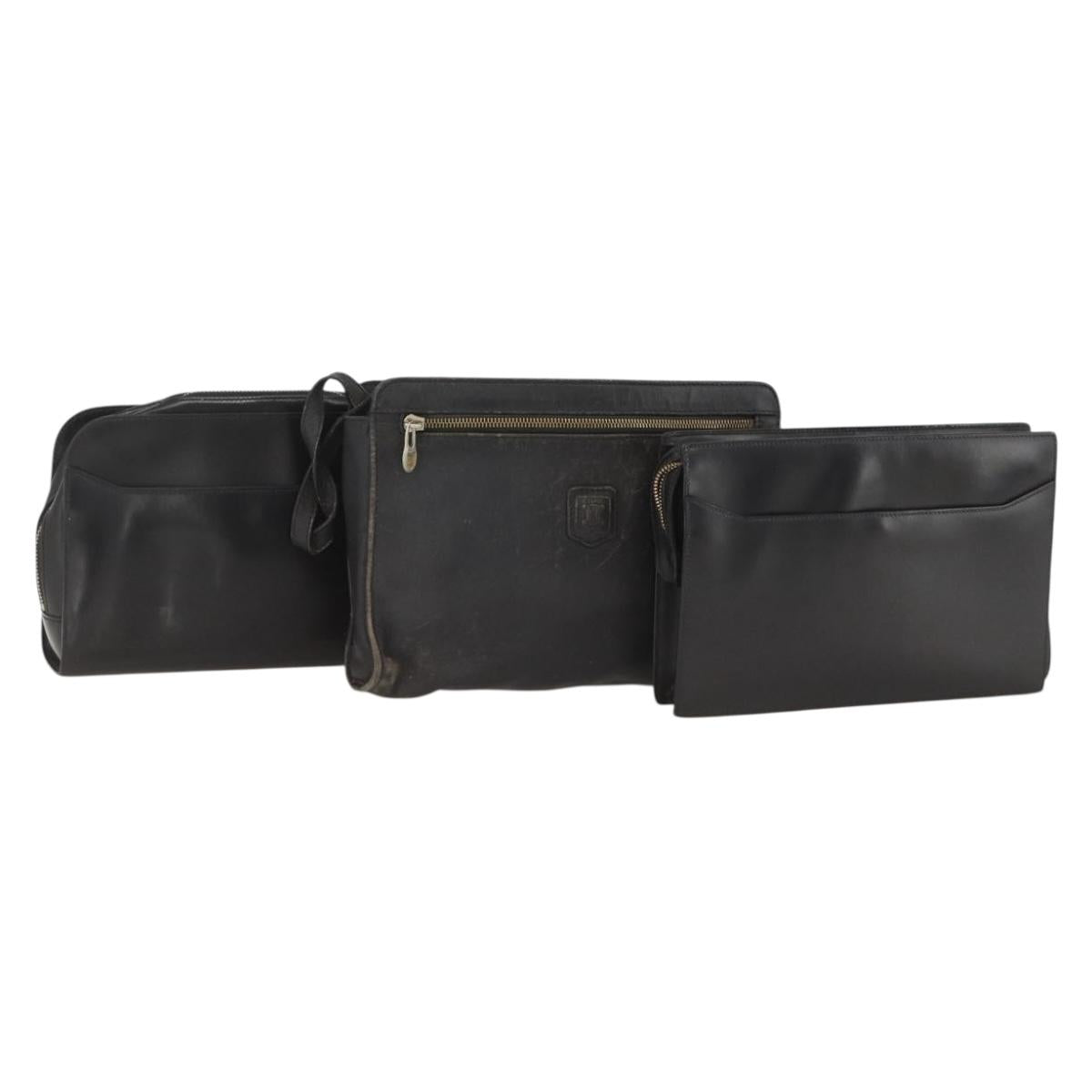 CELINE Cartier Clutch Bag Leather 3 Set Black Auth ka3131