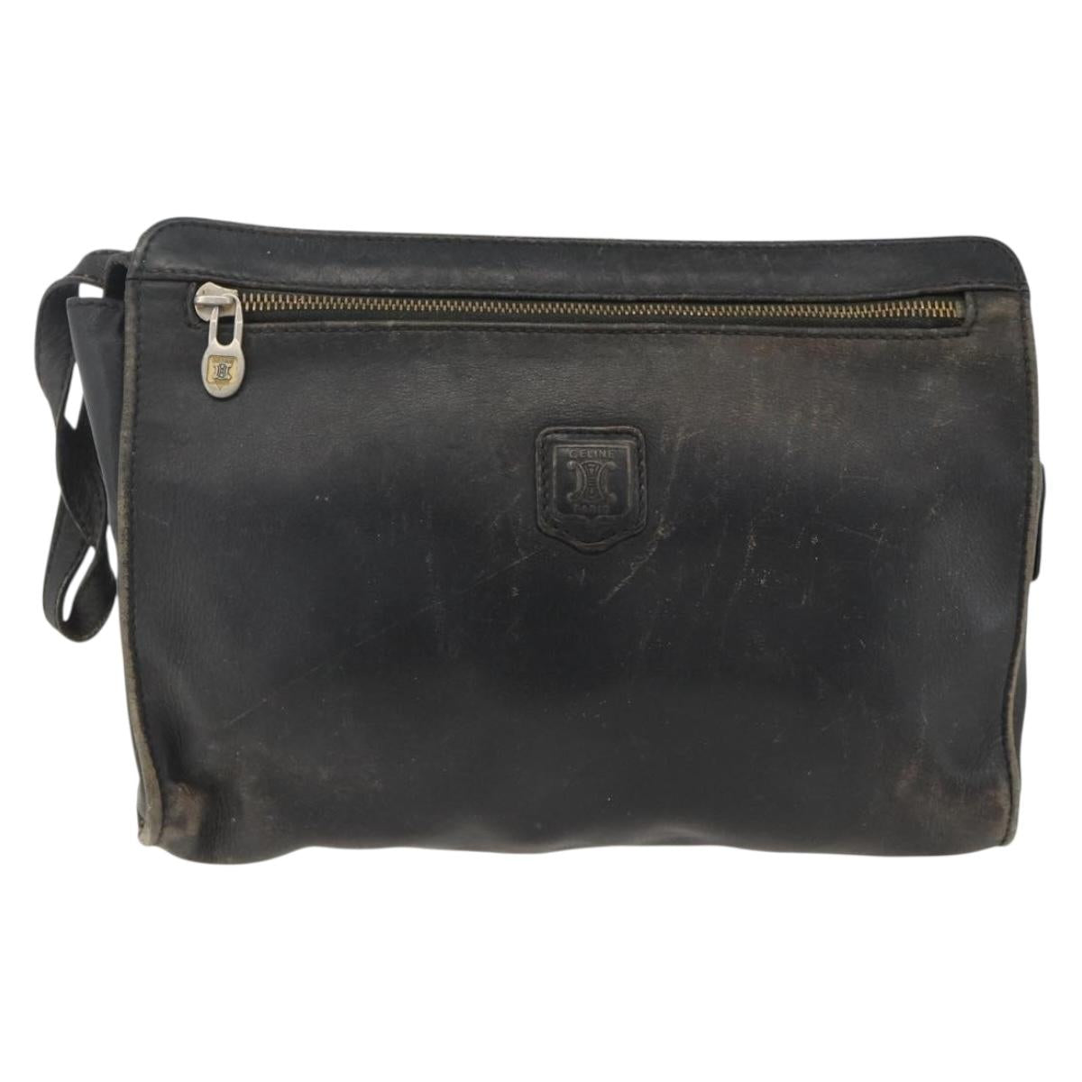 CELINE Cartier Clutch Bag Leather 3 Set Black Auth ka3131