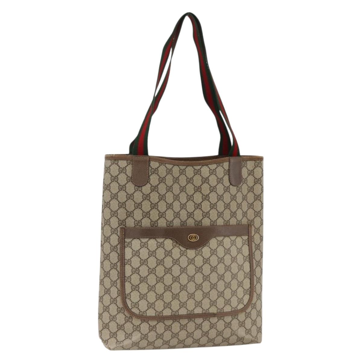 GUCCI GG Supreme Web Sherry Line Tote Bag PVC Beige Red 39 02 003 Auth ka3135