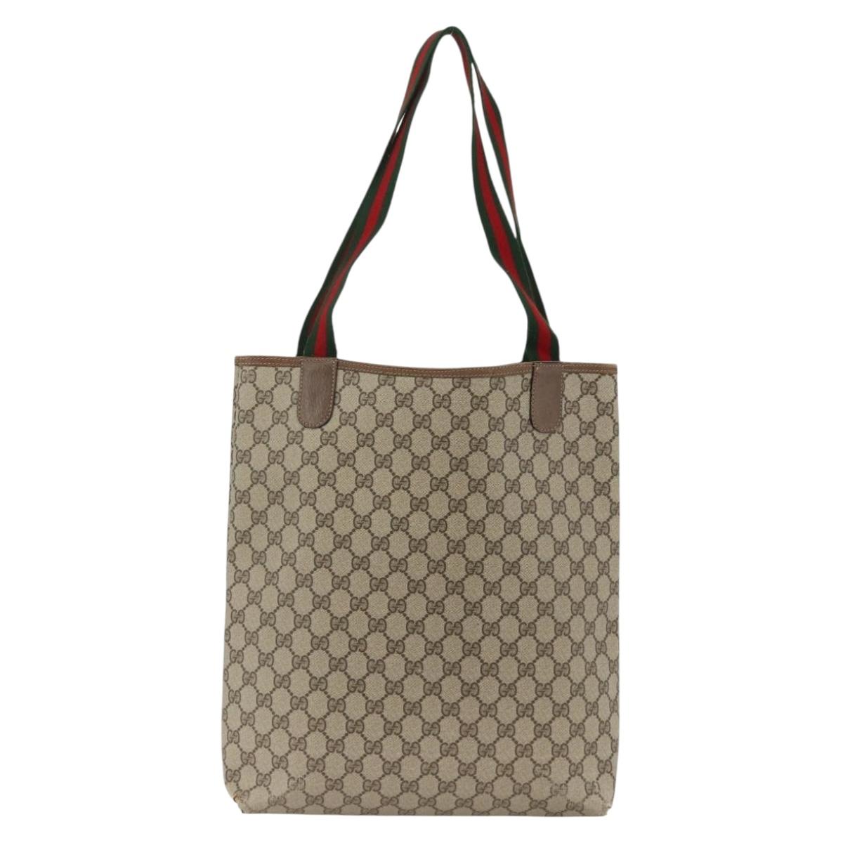 GUCCI GG Supreme Web Sherry Line Tote Bag PVC Beige Red 39 02 003 Auth ka3135
