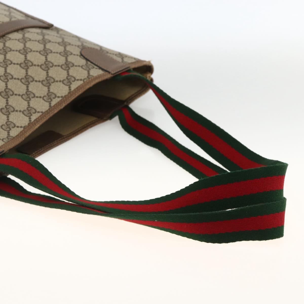 GUCCI GG Supreme Web Sherry Line Tote Bag PVC Beige Red 39 02 003 Auth ka3135