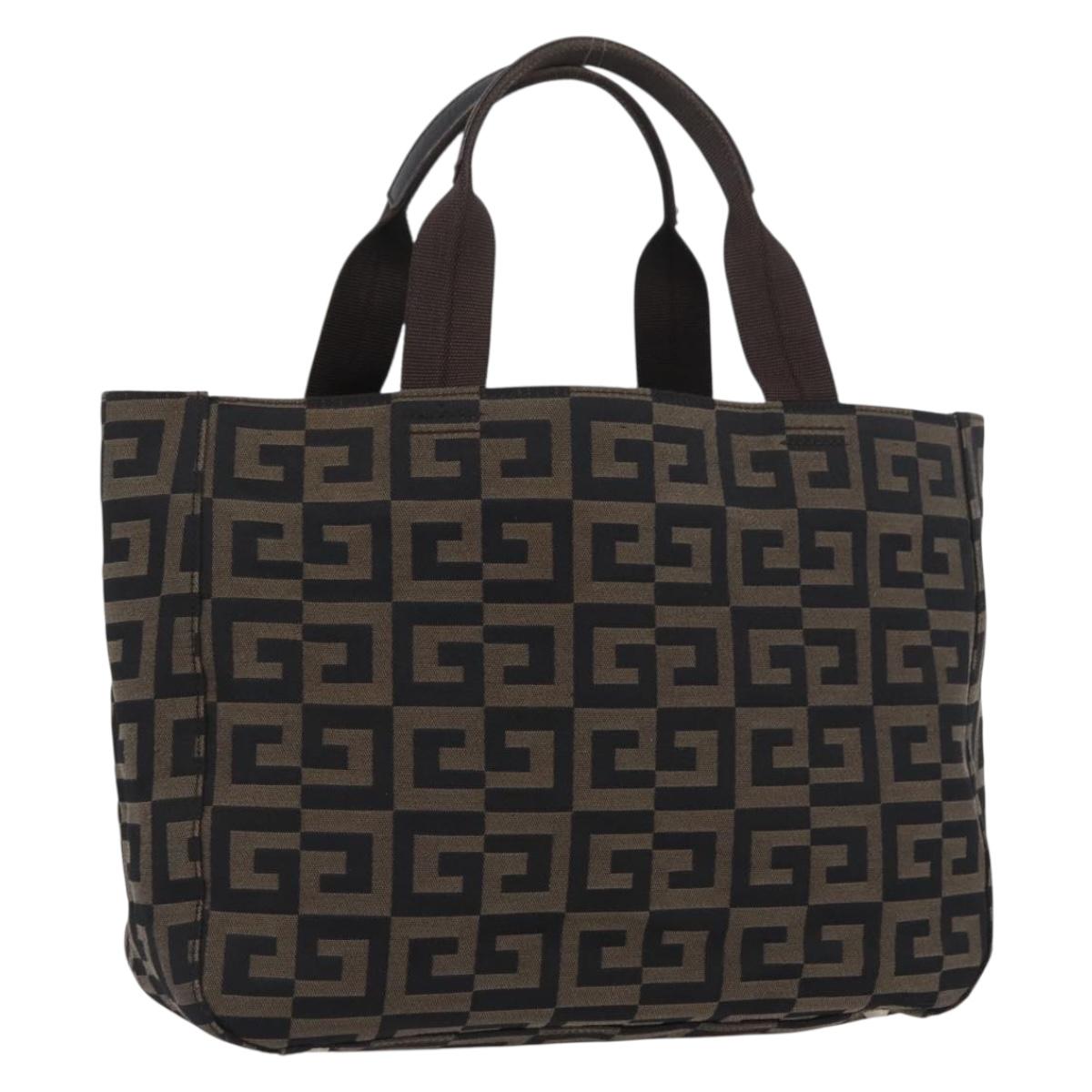 GIVENCHY Hand Bag Canvas Black Brown Auth ka3138