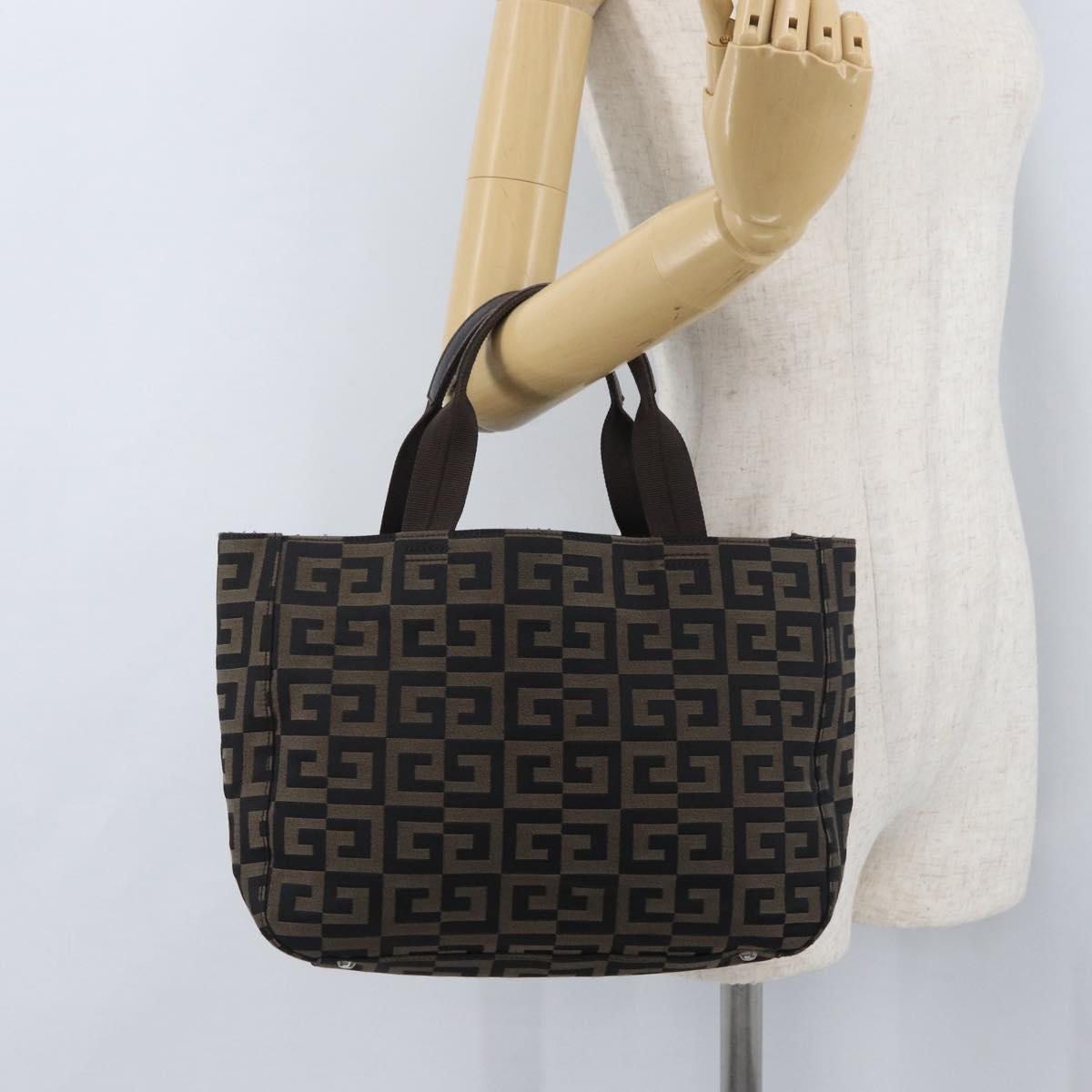 GIVENCHY Hand Bag Canvas Black Brown Auth ka3138
