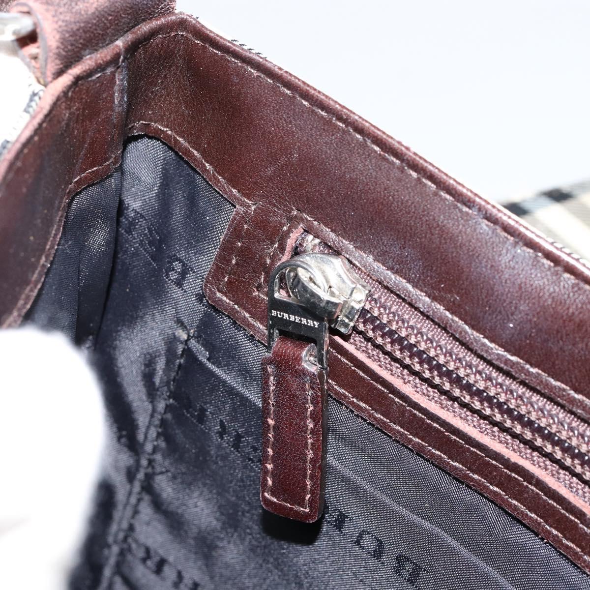 BURBERRY Nova Check Shoulder Bag Nylon Beige Silver Auth ka314