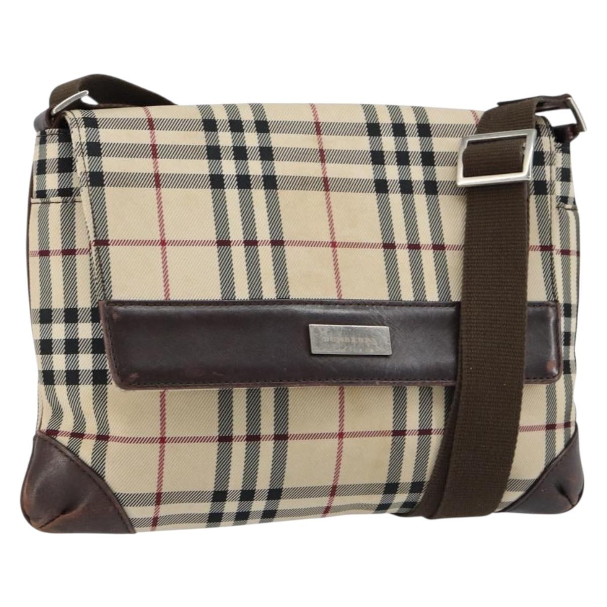 BURBERRY Nova Check Shoulder Bag Nylon Beige Silver Auth ka314