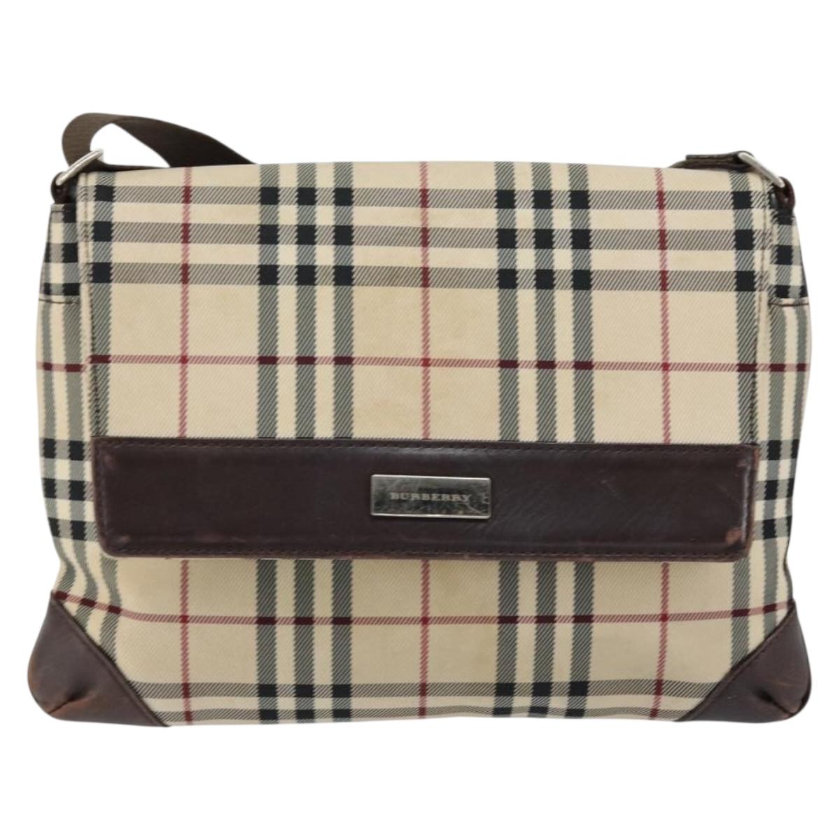 BURBERRY Nova Check Shoulder Bag Nylon Beige Silver Auth ka314