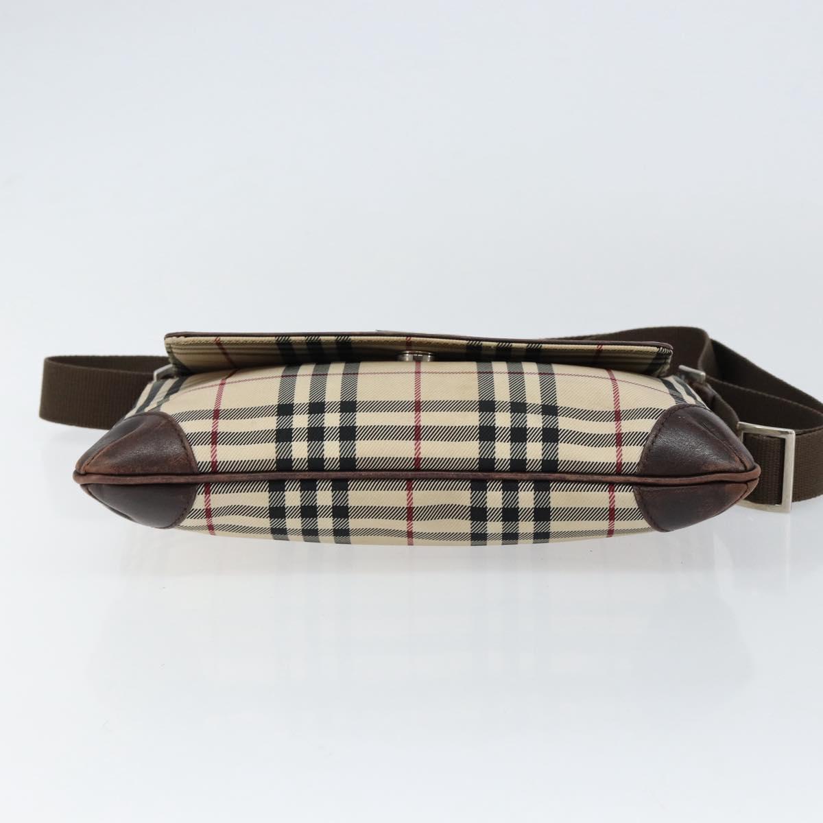 BURBERRY Nova Check Shoulder Bag Nylon Beige Silver Auth ka314