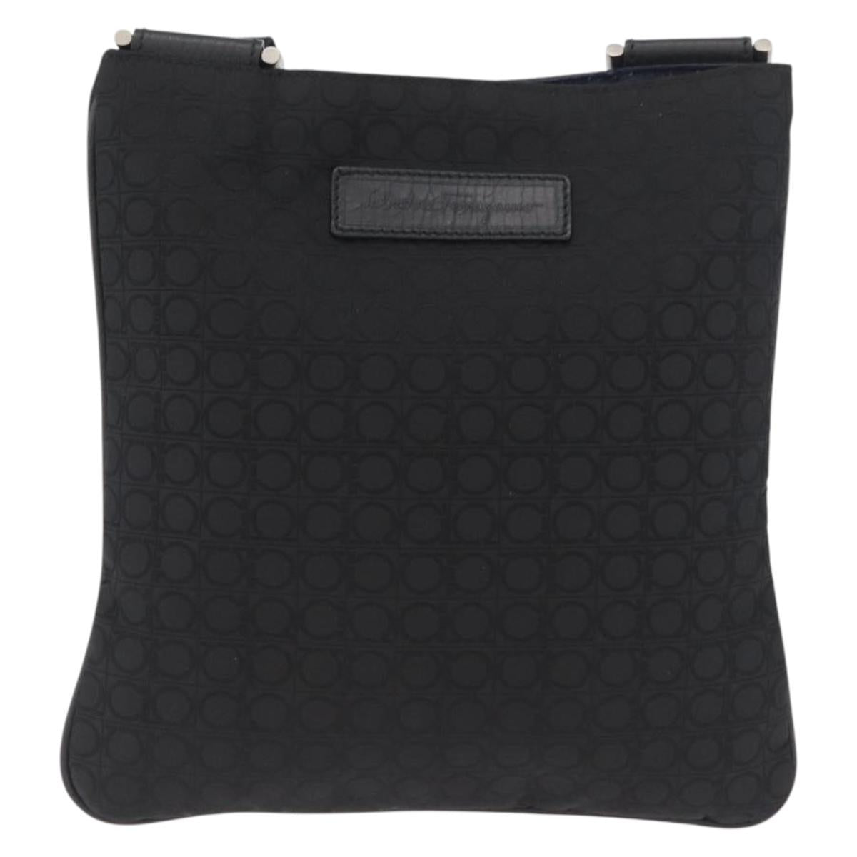 Salvatore Ferragamo Shoulder Bag Canvas Black Silver Auth ka3140