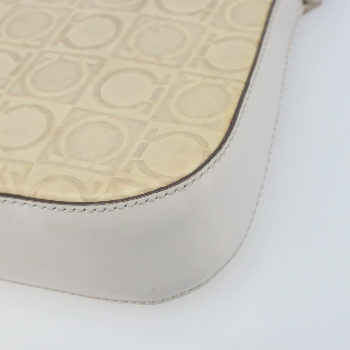 Salvatore Ferragamo Shoulder Bag Leather Beige Silver Auth ka3141