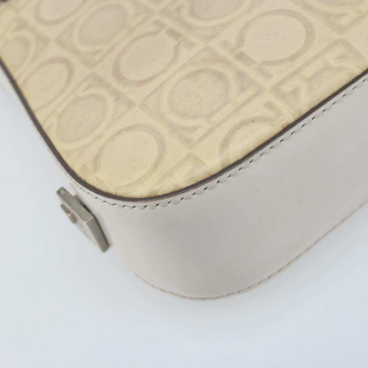 Salvatore Ferragamo Shoulder Bag Leather Beige Silver Auth ka3141