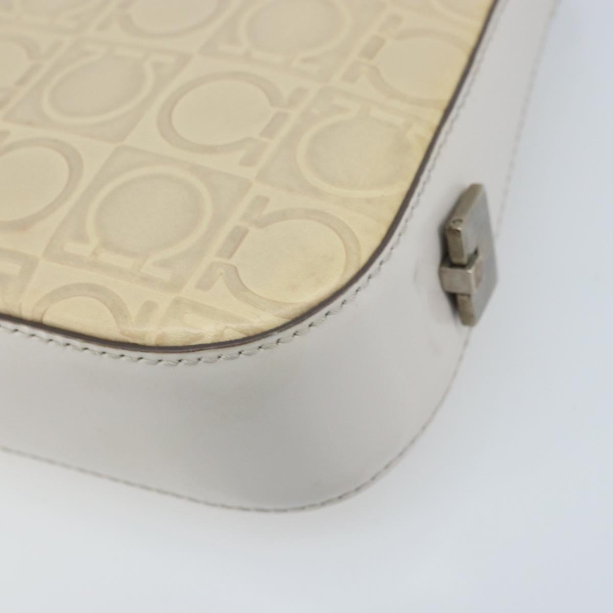 Salvatore Ferragamo Shoulder Bag Leather Beige Silver Auth ka3141