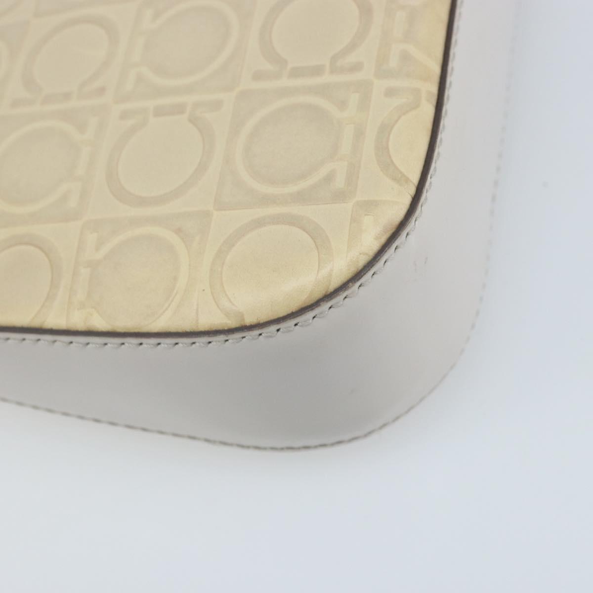Salvatore Ferragamo Shoulder Bag Leather Beige Silver Auth ka3141