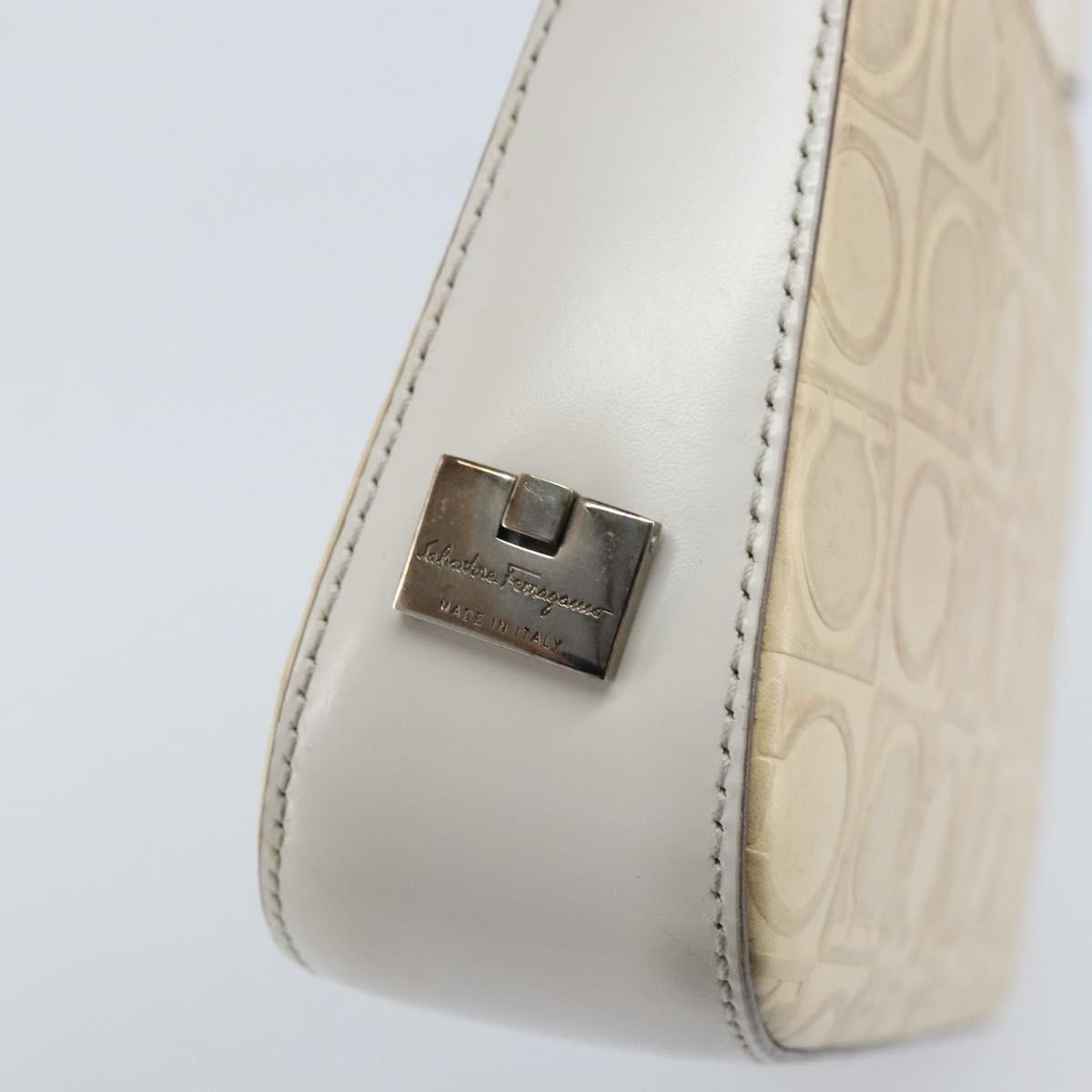 Salvatore Ferragamo Shoulder Bag Leather Beige Silver Auth ka3141